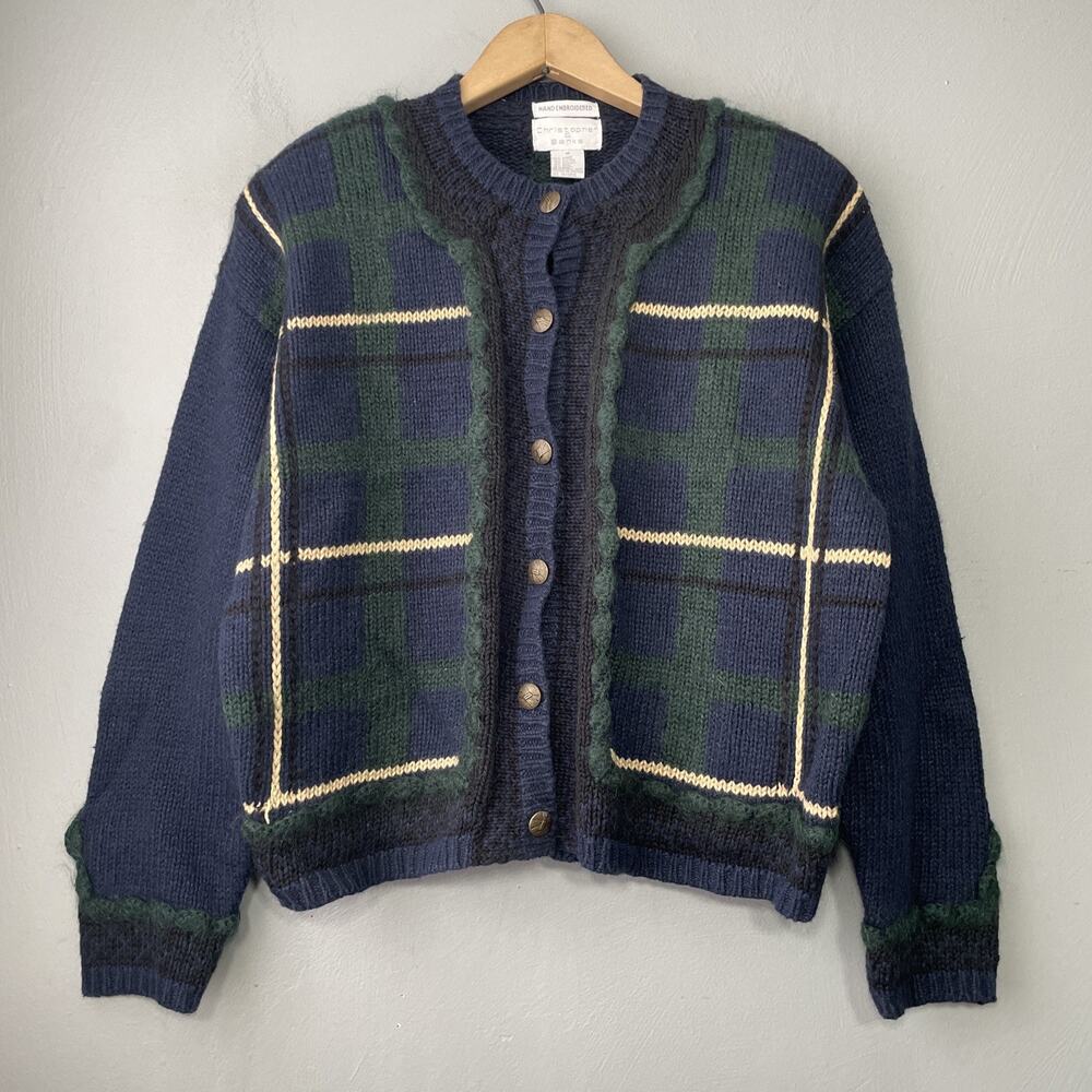 Vintage Boxy Plaid Sweater Size Medium Cardigan Old Money Twee Dark Academia